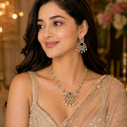 Mehendi Plated Floral Paisley & Teardrop Pattern with Pearl Drops Necklace Set