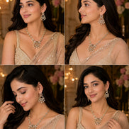 Mehendi Plated Floral Paisley & Teardrop Pattern with Pearl Drops Necklace Set