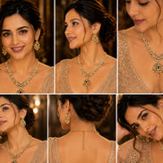 Circular Floral & Ornamental Pattern and Cascading Pearl Drops Necklace Set