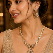 Circular Floral & Ornamental Pattern and Cascading Pearl Drops Necklace Set