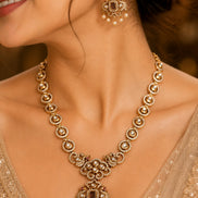 Circular Floral & Ornamental Pattern and Cascading Pearl Drops Necklace Set