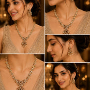 Circular Floral & Ornamental Pattern and Cascading Pearl Drops Necklace Set