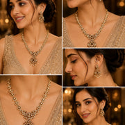 Circular Floral & Ornamental Pattern and Cascading Pearl Drops Necklace Set