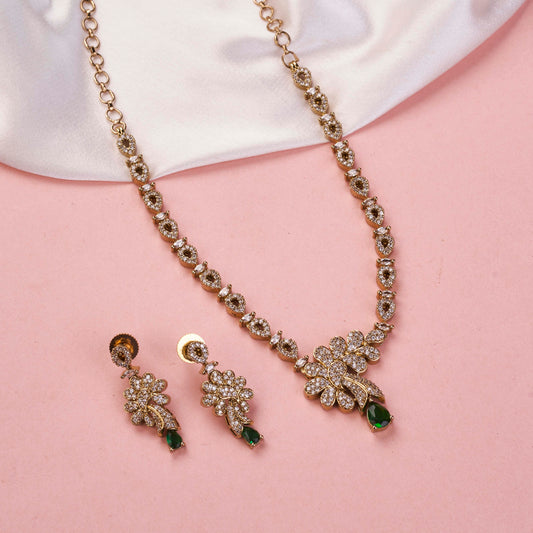 Adorned Dewdrop Mehendi Plated Necklace Set