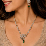 Mehendi Plated American Diamond Floral Necklace Set