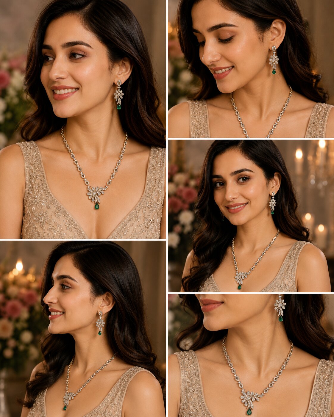 Mehendi Plated American Diamond Floral Necklace Set