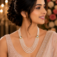 Gold Plated Layered Multi Strand Pearl Necklace with Gemstone Accents