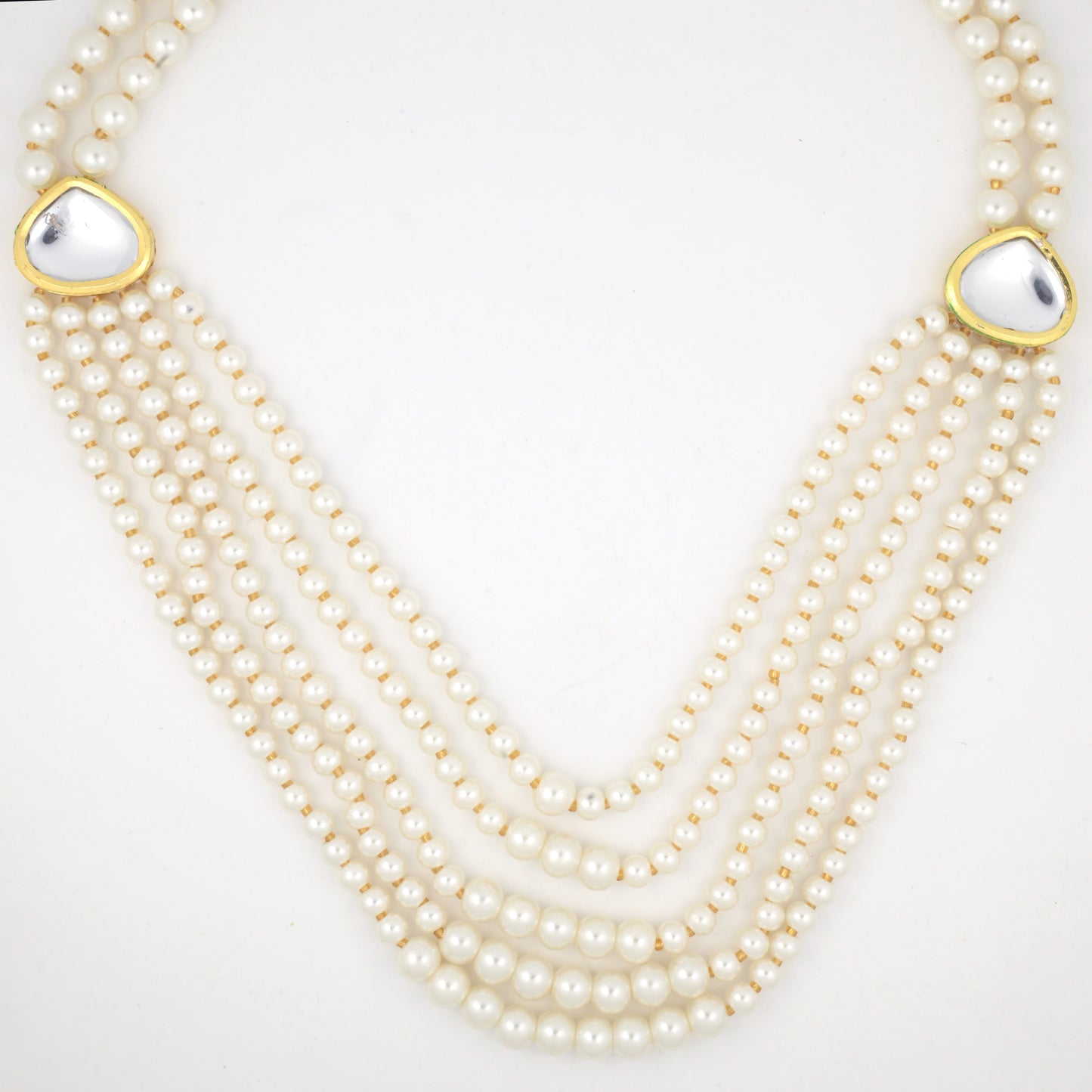 Gold Plated Layered Multi Strand Pearl Necklace with Gemstone Accents