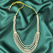 Gold Plated Layered Multi Strand Pearl Necklace with Gemstone Accents