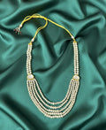 Gold Plated Layered Multi Strand Pearl Necklace with Gemstone Accents
