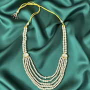 Gold Plated Layered Multi Strand Pearl Necklace with Gemstone Accents