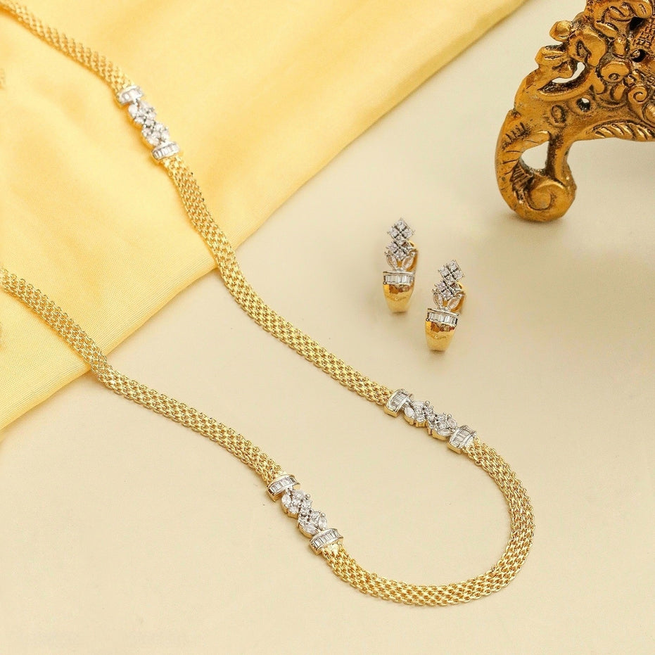 Two Tone Gold & Silver Plated AD Studded Woven Necklace Set