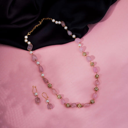 Traditional Pearl & Beaded Gold Plated Necklace with Matching Earrings