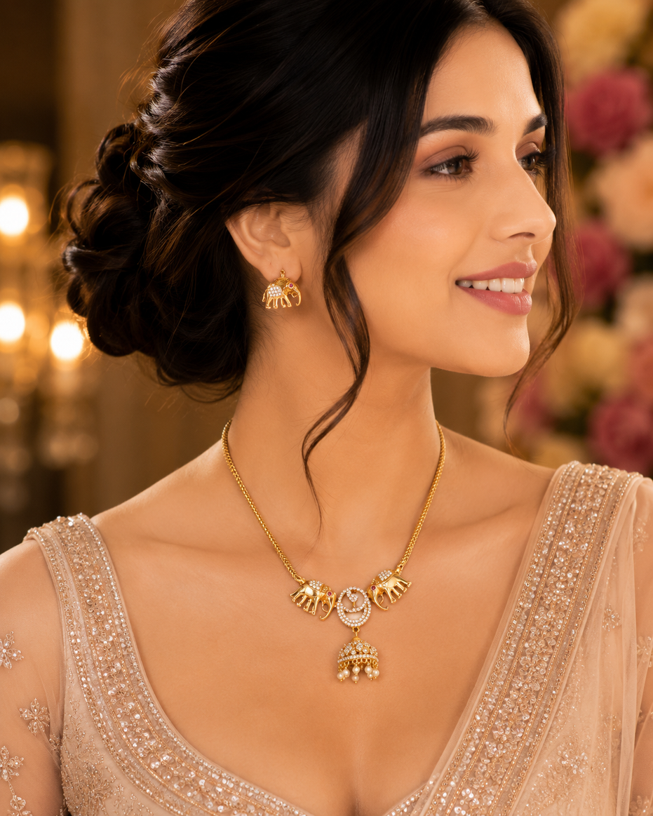 Tiny Gajraj Matte Red Necklace Set with Earrings