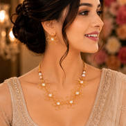 Floral Glamour Gold Plated Necklace Set with Earrings