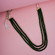 Triple Layer Beaded Necklace with Pearl Tassel Dori, Traditional Layered Long Necklace