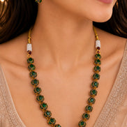Halo Beaded Gold Plated Necklace Set with Earrings