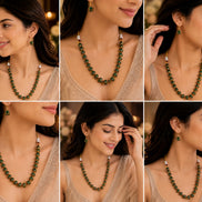 Halo Beaded Gold Plated Necklace Set with Earrings