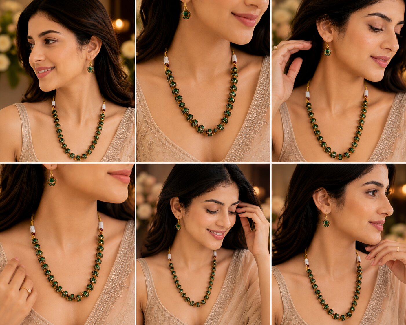 Halo Beaded Gold Plated Necklace Set with Earrings