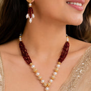 Pearl Beaded Gold Plated Necklace Set with Earrings