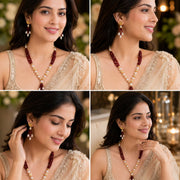 Pearl Beaded Gold Plated Necklace Set with Earrings