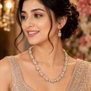 White Gemstone Gold Plated Necklace Set with Earrings