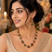 Leaf Enchanted Mehendi Plated Neclace Set with Earrings