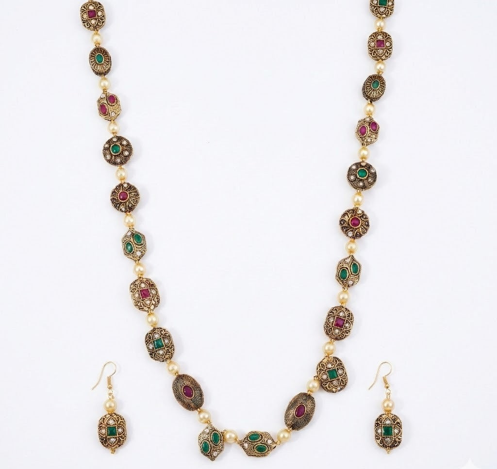 Leaf Enchanted Mehendi Plated Neclace Set with Earrings