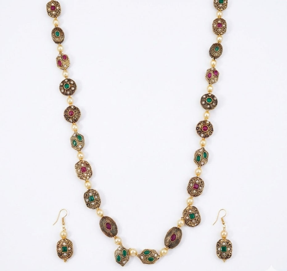 Leaf Enchanted Mehendi Plated Neclace Set with Earrings