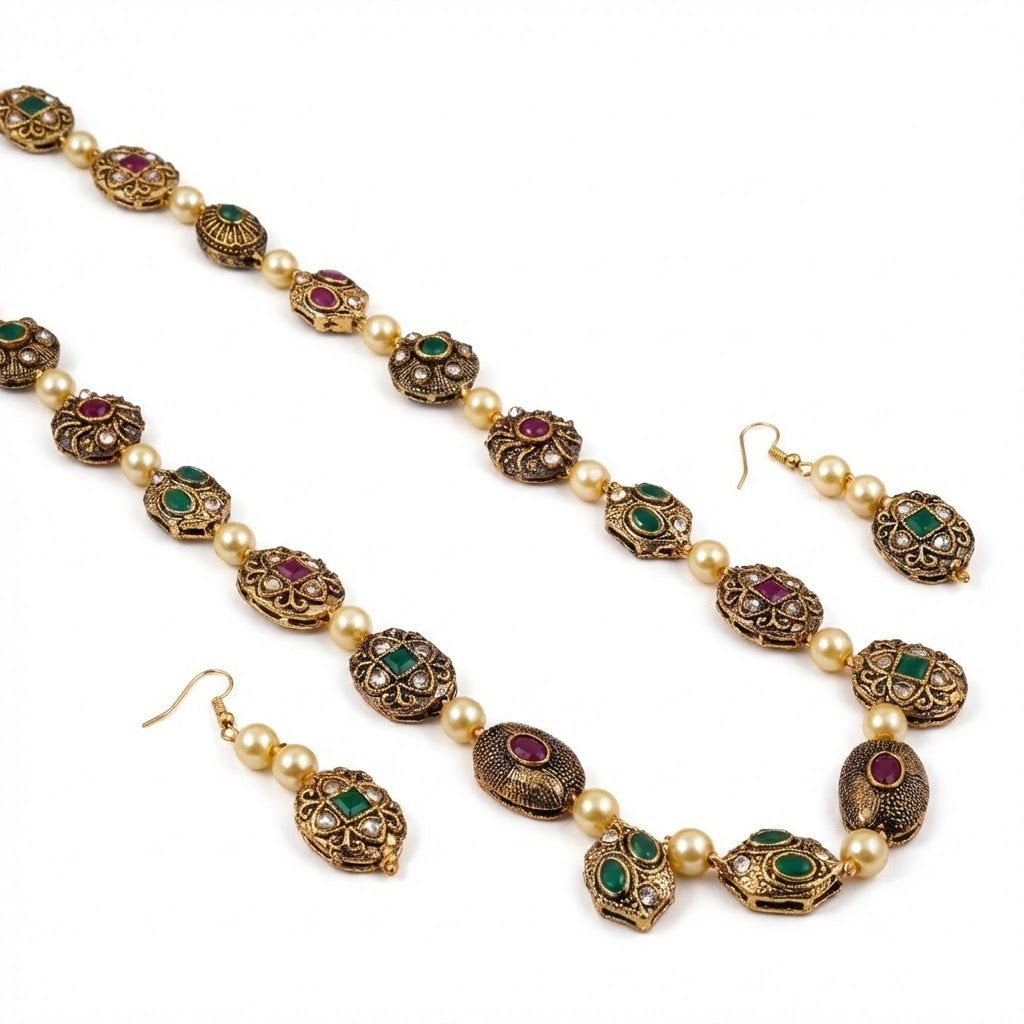 Leaf Enchanted Mehendi Plated Neclace Set with Earrings