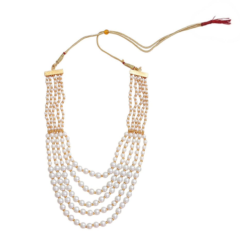 Multi-Strand Beaded Gold Plated Necklace