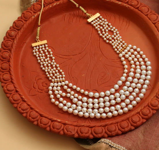 Multi-Strand Beaded Gold Plated Necklace