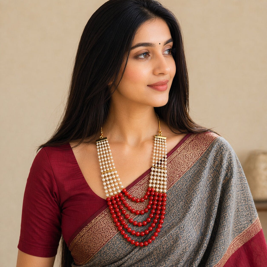Multi-Strand Beaded Gold Plated Necklace