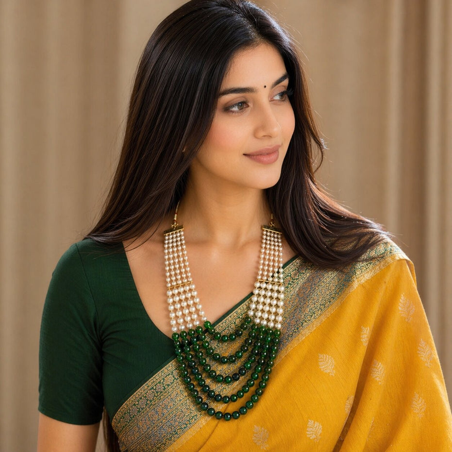 Multi-Strand Beaded Gold Plated Necklace