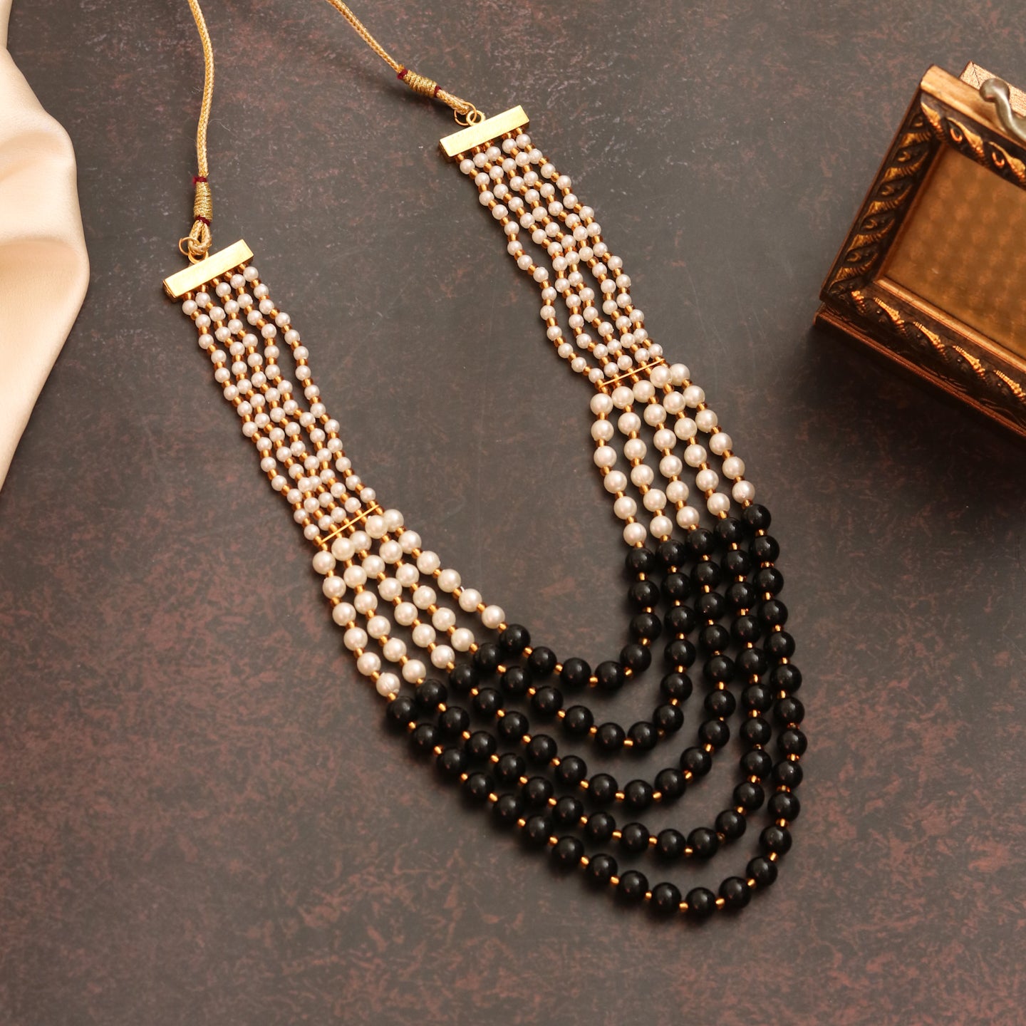 Multi-Strand Beaded Gold Plated Necklace