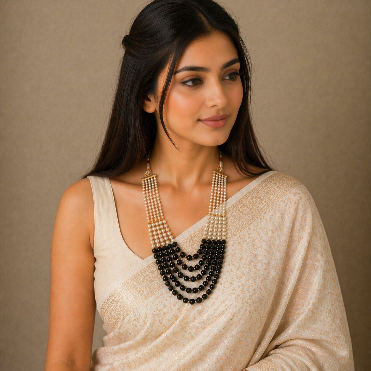Multi-Strand Beaded Gold Plated Necklace