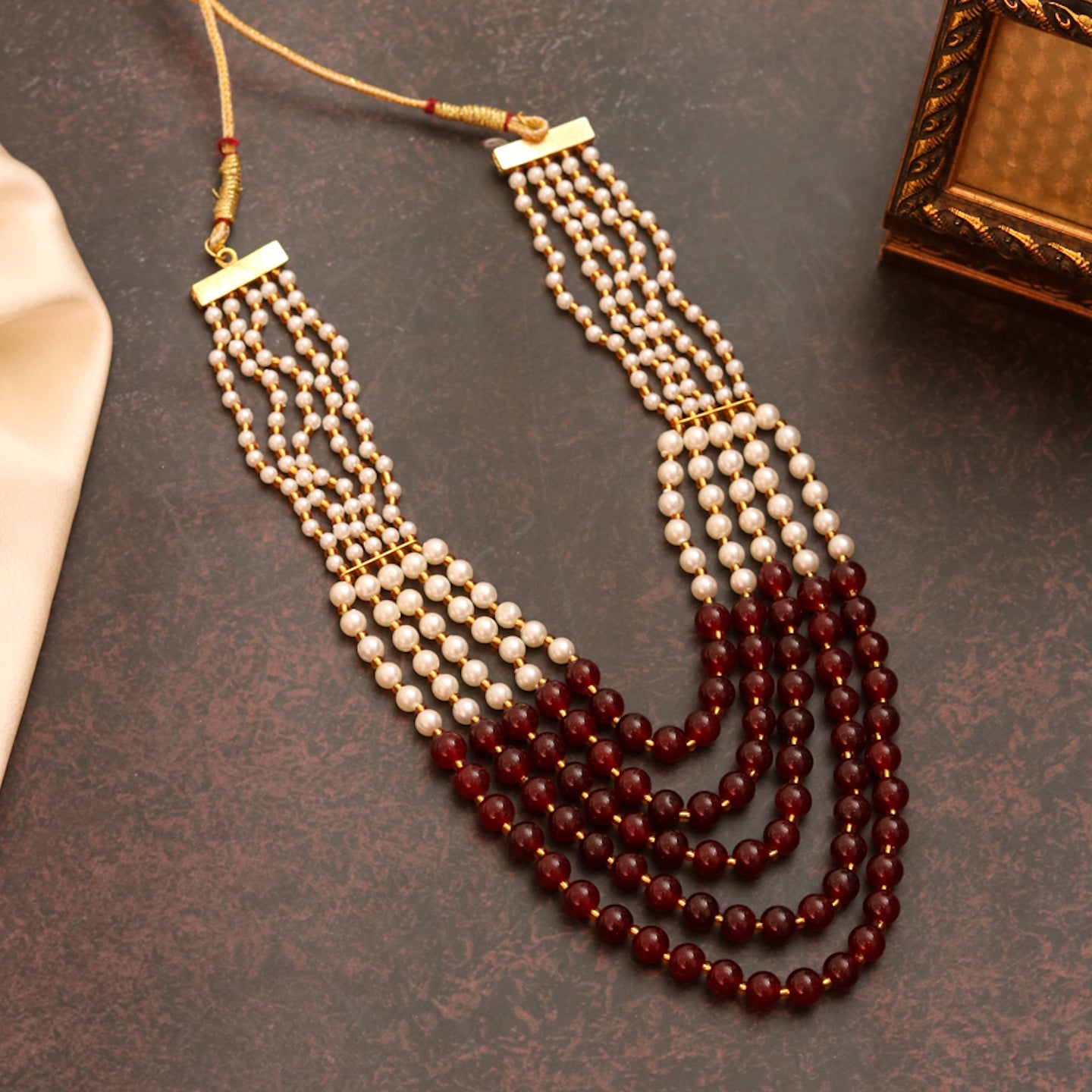 Multi-Strand Beaded Gold Plated Necklace