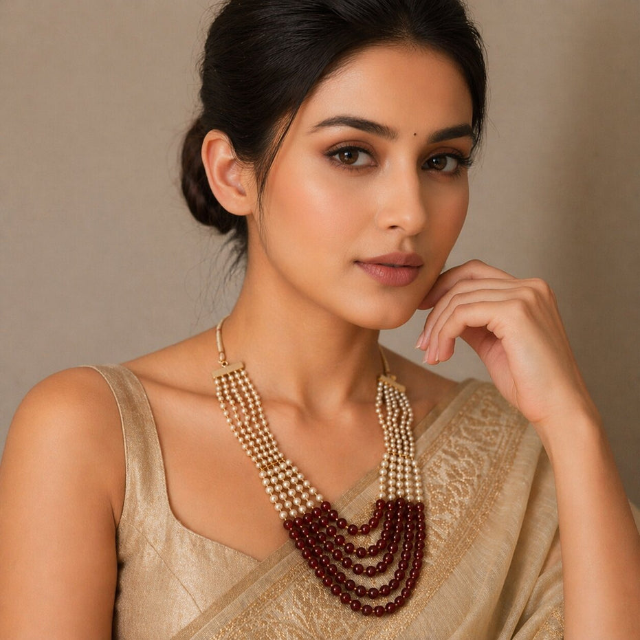 Multi-Strand Beaded Gold Plated Necklace