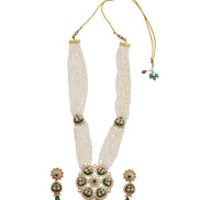 Gold Plated Kundan Pearl Long Necklace Set