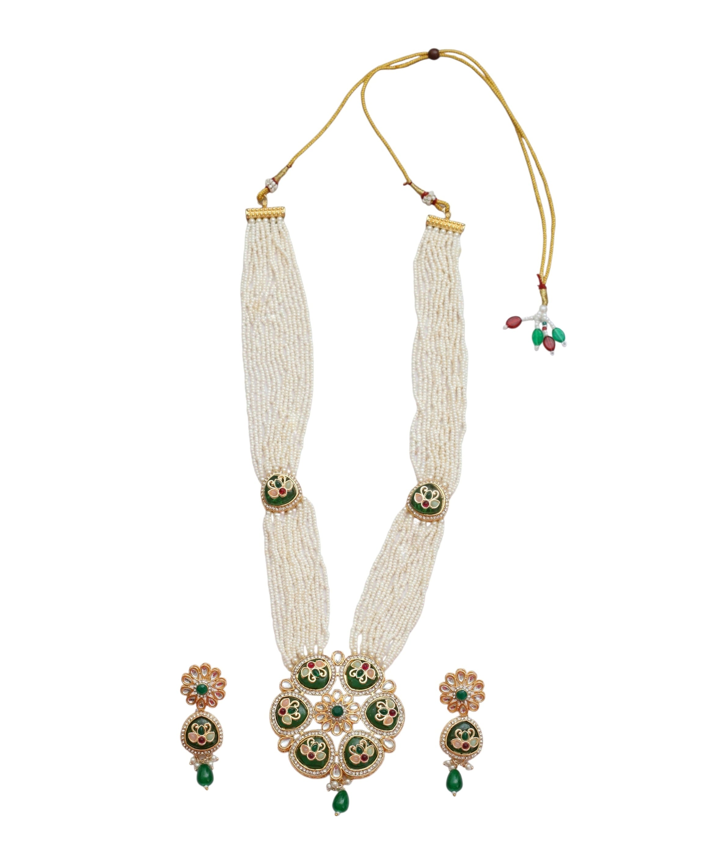 Gold Plated Kundan Pearl Long Necklace Set