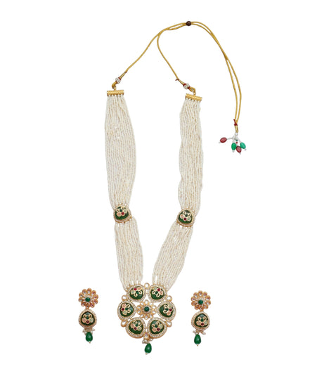 Gold Plated Kundan Pearl Long Necklace Set