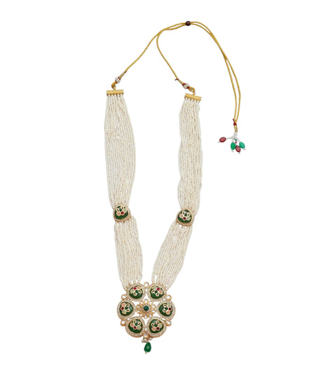 Gold Plated Kundan Pearl Long Necklace Set