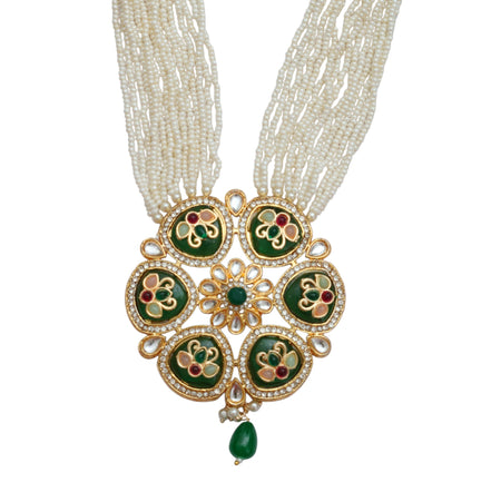 Gold Plated Kundan Pearl Long Necklace Set