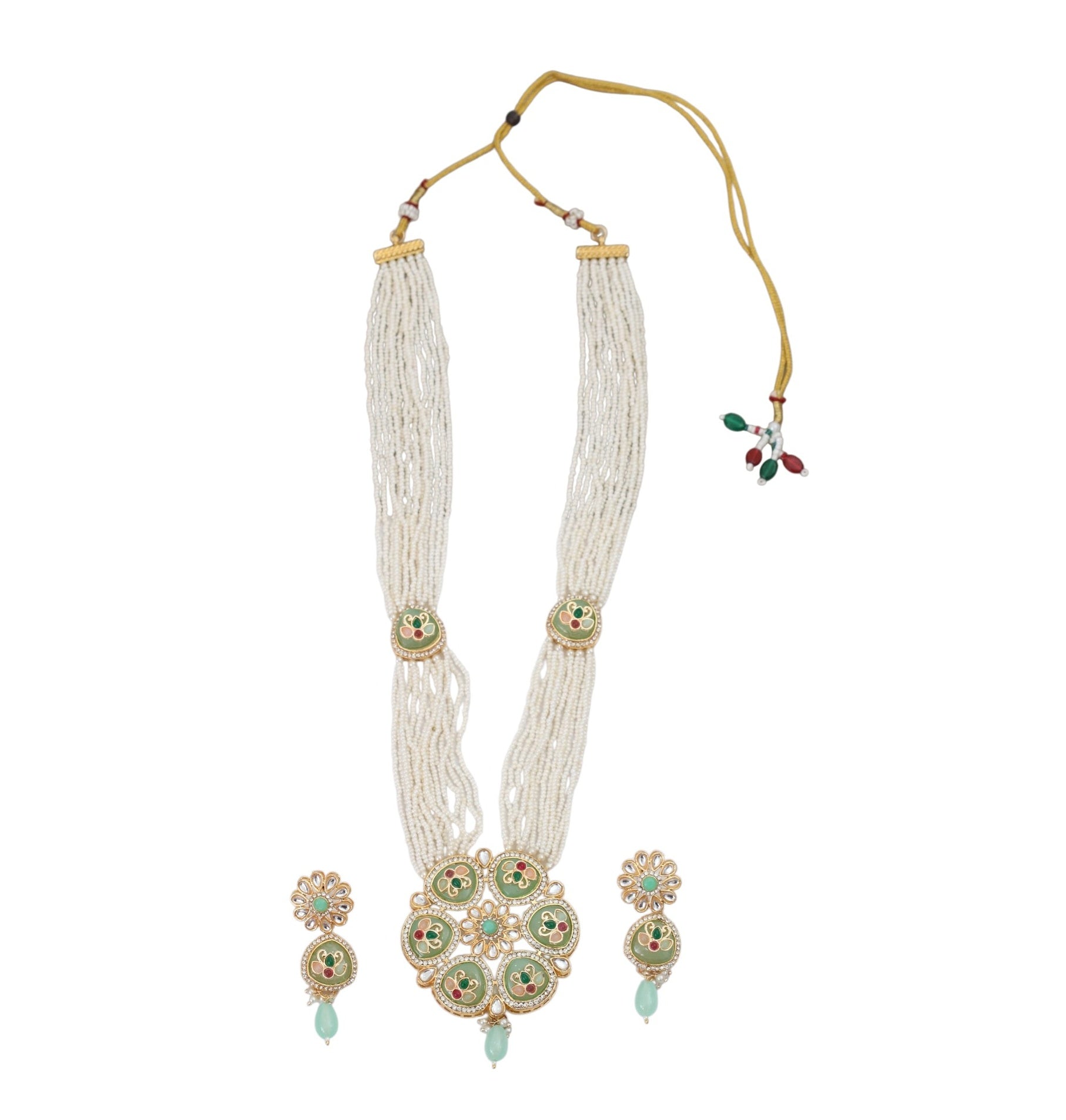 Gold Plated Kundan Pearl Long Necklace Set
