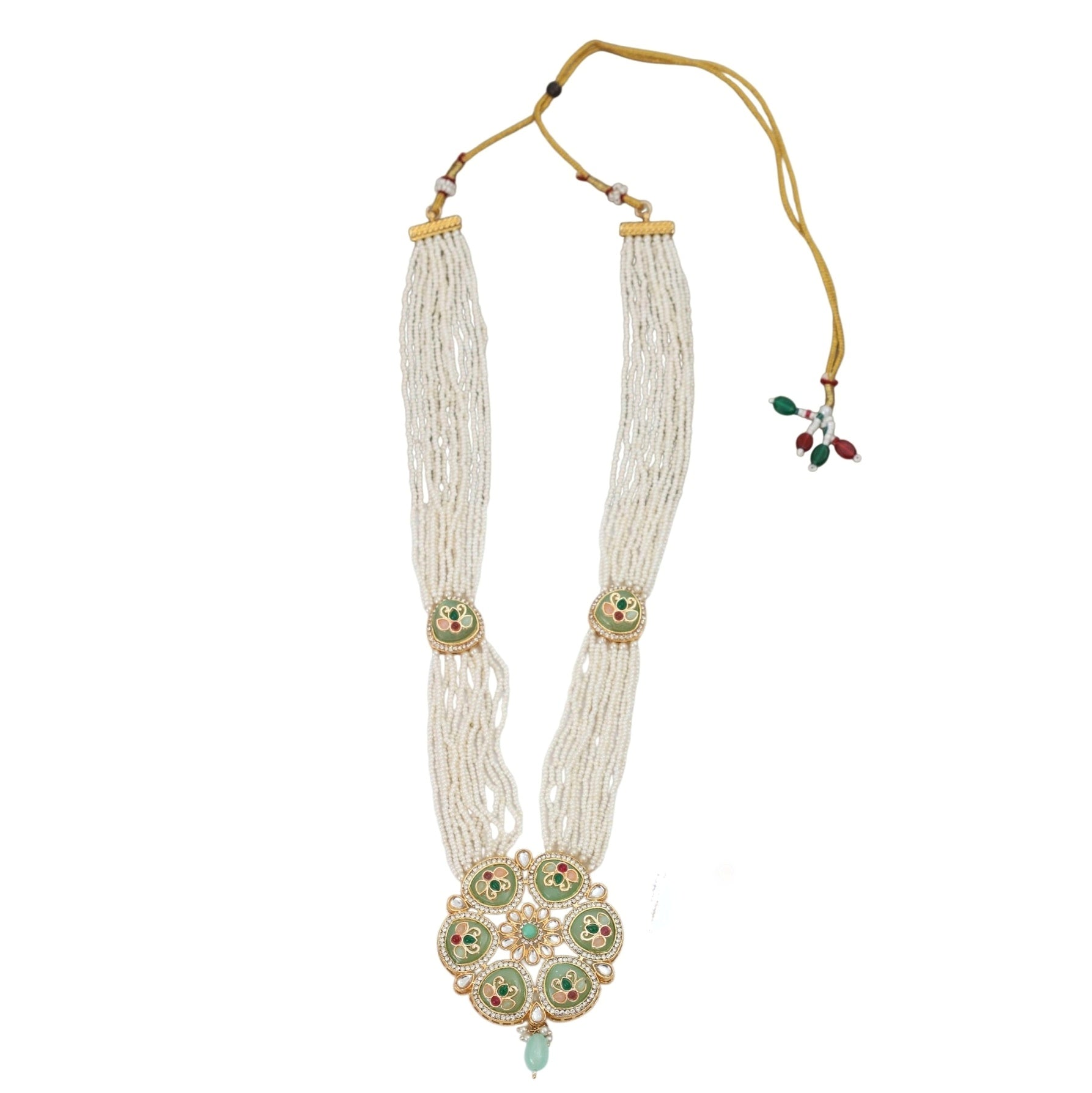 Gold Plated Kundan Pearl Long Necklace Set