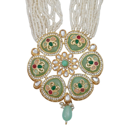 Gold Plated Kundan Pearl Long Necklace Set