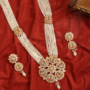 Gold Plated Kundan Pearl Long Necklace Set