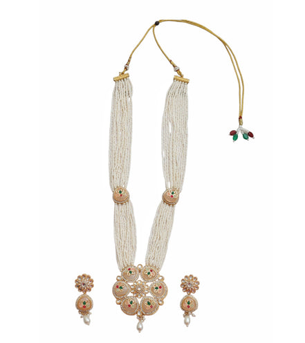Gold Plated Kundan Pearl Long Necklace Set