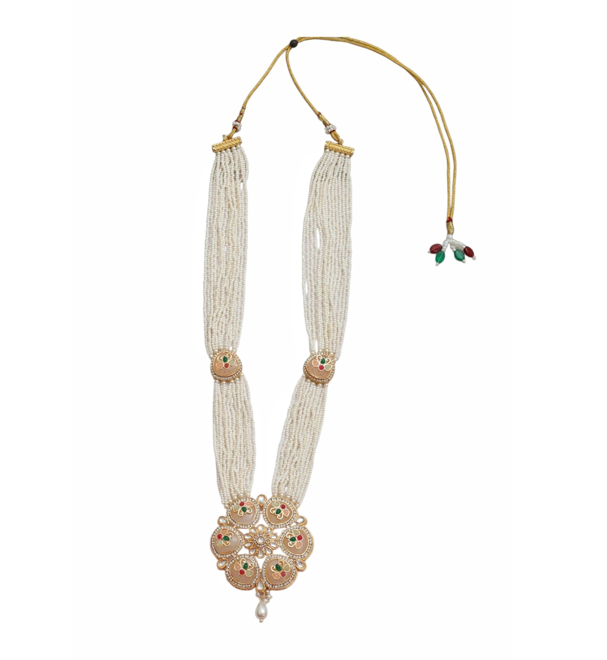 Gold Plated Kundan Pearl Long Necklace Set