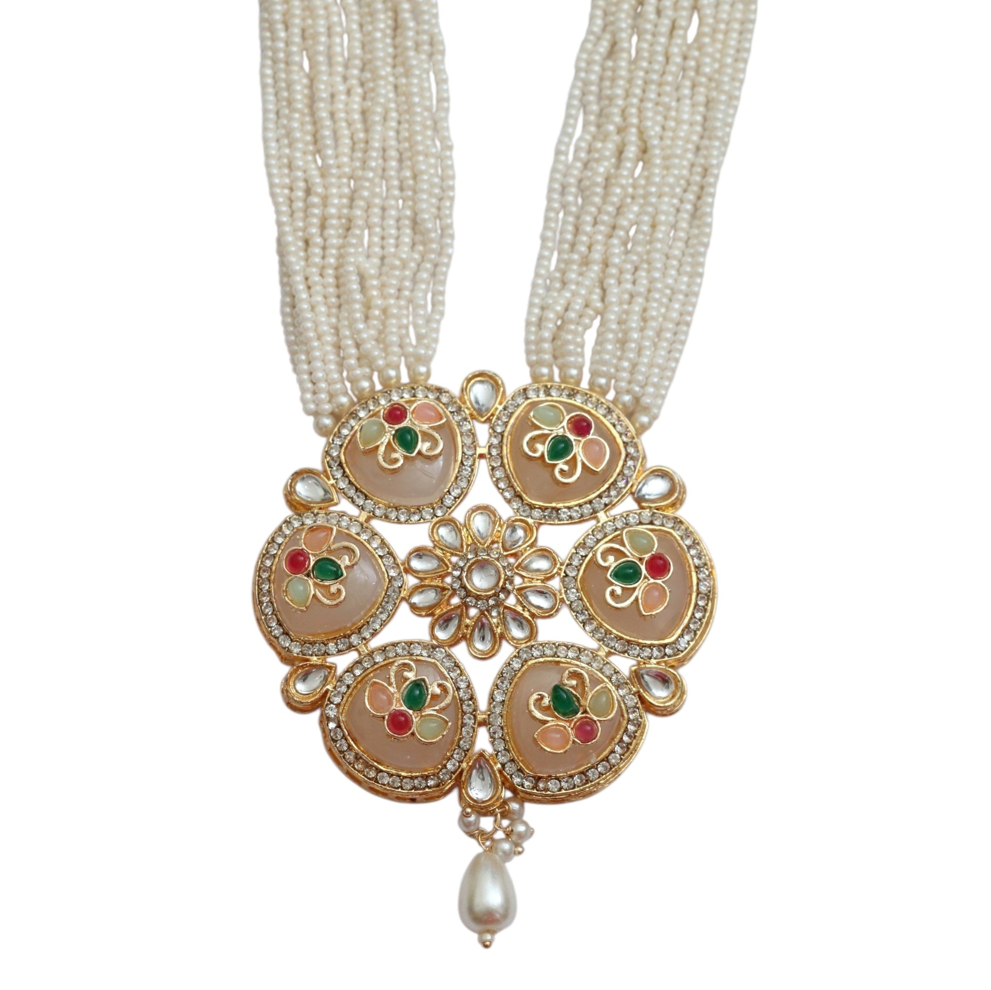 Gold Plated Kundan Pearl Long Necklace Set